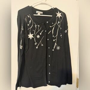 Christopher & Banks Black Sweater with White Floral Design